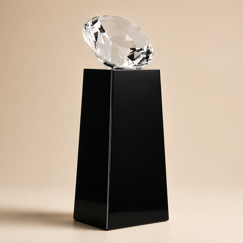 7 3/4"H Crystal Diamond on Black Crystal Pedestal – Personalized Engraving