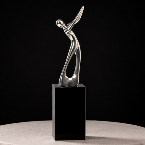 Silver Metal Golf Figure on Black Crystal Pedestal Custom Engraved and Personalized