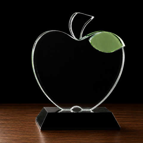 Crystal Mutsu Apple on Black Base 5 1/2"W x 6 1/4"H Custom Engraved and Personalized