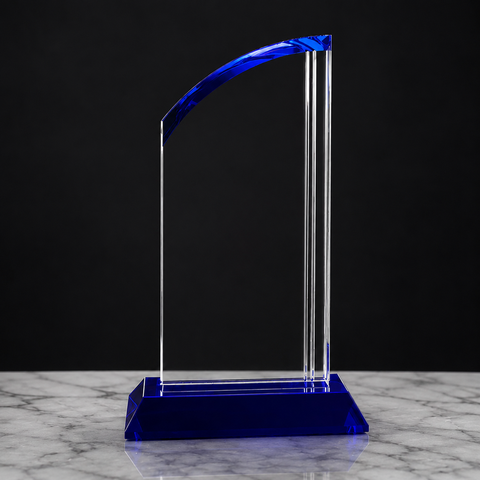 Crystal Arch with Blue Base Engraved and Personalized