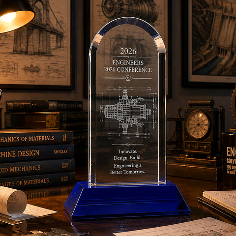 Crystal 9 1/4"H Dome Award on Blue Pedestal Base Engraved and Personalized