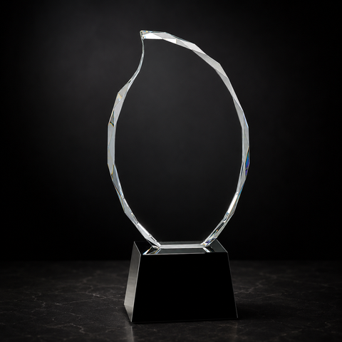 9 1/4"H Clear Crystal Flame on Black Pedestal Base – Personalized Engraving