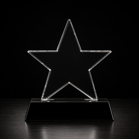 Crystal Bellatrix Star on Black Pedestal Base 6 3/4"H – Personalized Engraving