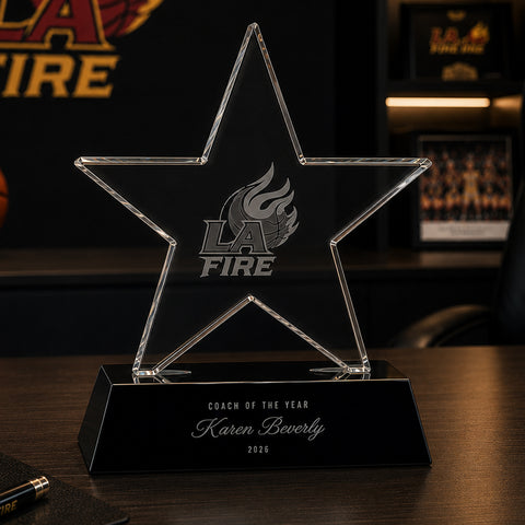 Crystal Bellatrix Star on Black Pedestal Base 6 3/4"H – Personalized Engraving