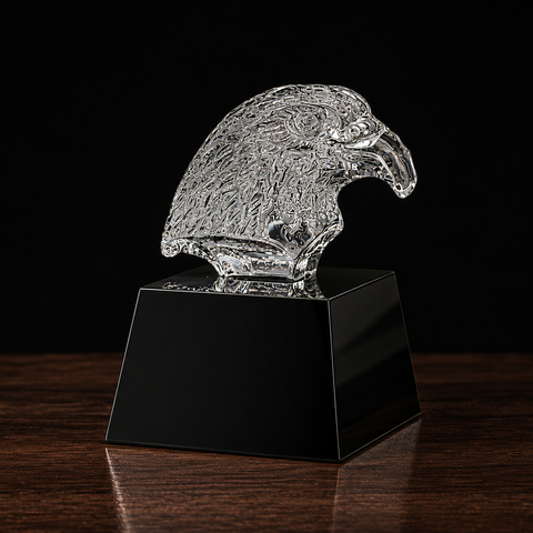 5 3/4"H Crystal Eagle Head on Black Base Custom Engraved and Personalized