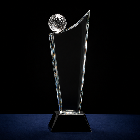 Crystal Golf Wave on Black Pedestal Base Custom Engraved and Personalized
