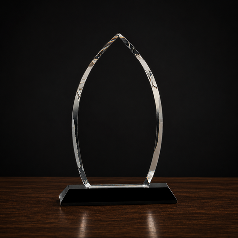 9 1/2"H Clear Crystal Oval on Black Pedestal Base Engraved and Personalized