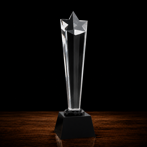 Crystal Rising Star with Black Base 11 3/4"H Custom Engraved and Personalized