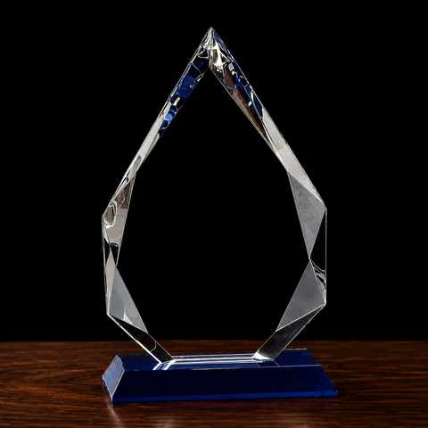Diamond Crystal Award on Blue Pedestal Base Engraved and Personalized