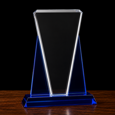 Blue/Clear Wedge Crystal on Blue Pedestal Base Engraved and Personalized