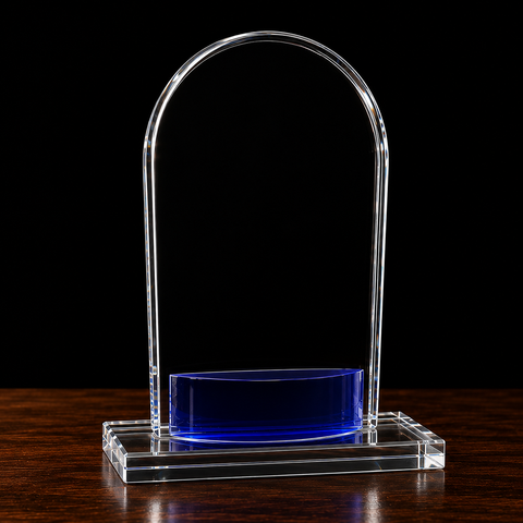 Crystal Arch with Blue Accent Engraved and Personalized