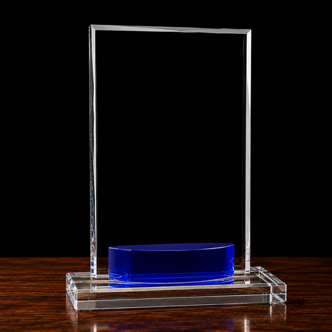 Crystal Rectangle with Blue Accent Engraved and Personalized