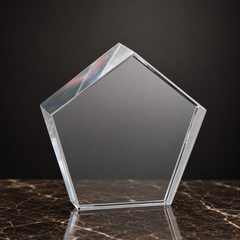 Crystal Pentagon Paperweight Custom Engraved and Personalized