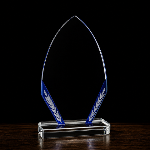 Blue Diamond Edge Glass Award Engraved and Personalized