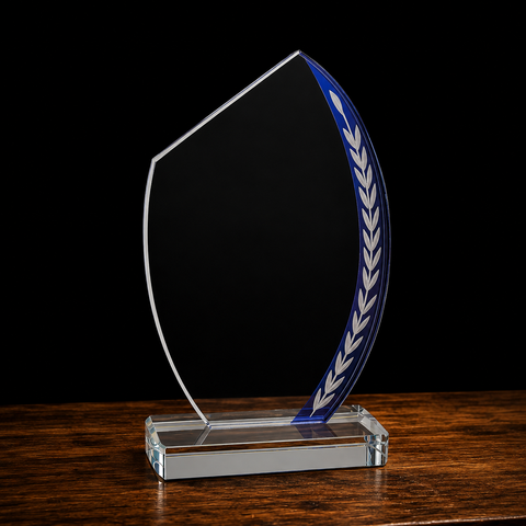 Blue Slant Oval Edge Glass Award Engraved and Personalized