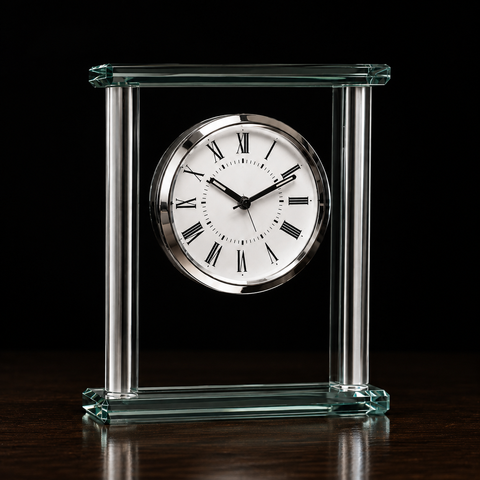 7"H Square Glass Clock with Top Engraved and Personalized