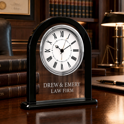 6 1/4"H Glass Square Arch Clock Engraved and Personalized