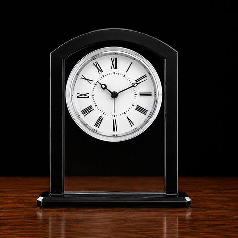 6 1/4"H Glass Square Arch Clock Engraved and Personalized