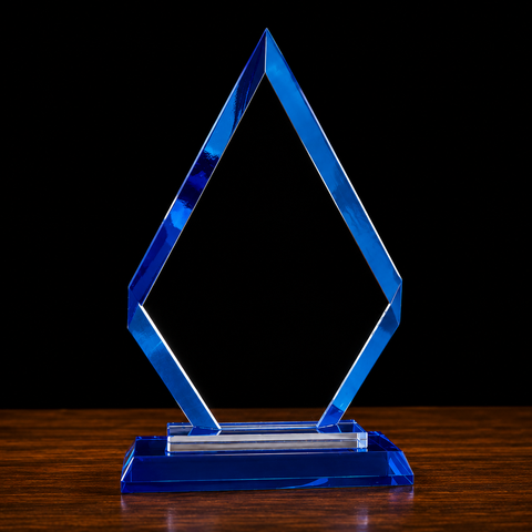 Diamond Blue Regal Glass Award Engraved and Personalized