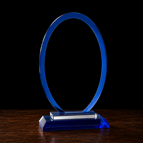 Oval Blue Regal Glass Award Engraved and Personalized