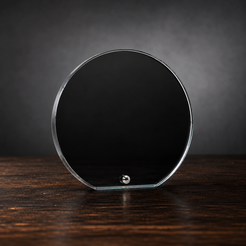 Round Black Glass Standing Plaque Engraved and Personalized