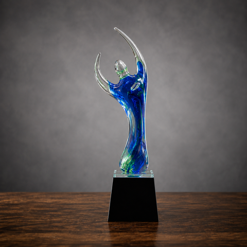 Celebration Art Glass Award 11 1/2"H with Black Crystal Base – Personalized Engraving