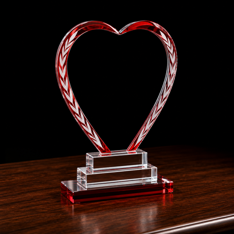Crystal Red Heart Award 7 1/4"H Custom Engraved and Personalized