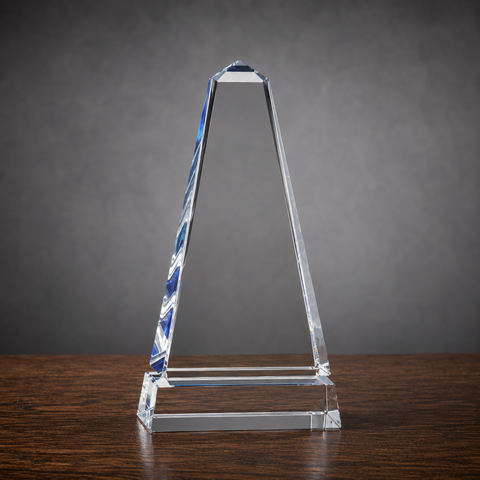 Crystal Monolith 4"W x 8"H with Blue Accent Recognition Award Engraved and Personalized
