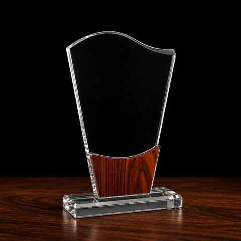 Crystal Award with Cherrywood Wave Custom Engraved and Personalized
