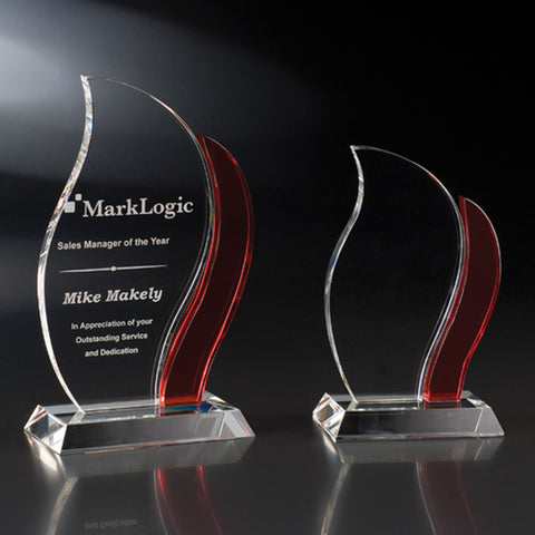 Crystal Red Artisan Flame Award  Engraved and Personalized