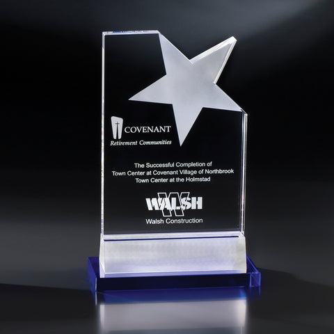 Crystal Oceana Star Award 6"W x 9"H Engraved and Personalized