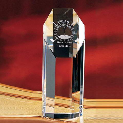 Crystal Octagon Tower Award 3"W x 8"H Engraved and Personalized