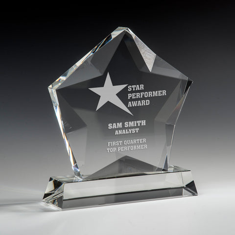 Crystal Stellar Star Award Engraved and Personalized