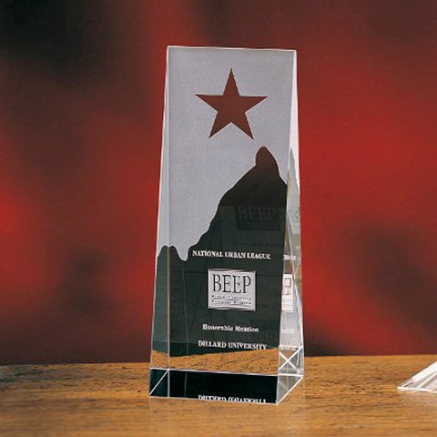 Crystal Star on Wedge Award 3" W x 8" H Engraved and Personalized