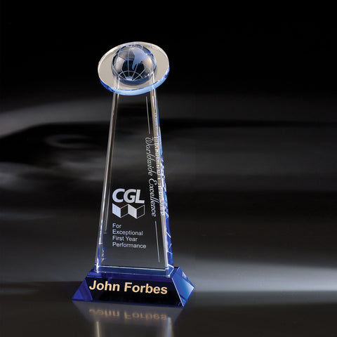 Crystal Orbit Globe Award  5"W x 12"H Engraved and Personalized