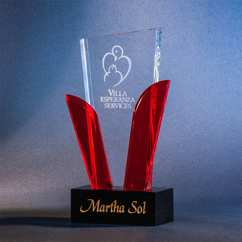 Red Blooming Crystal Award 4 1/4"W x 9"H Engraved and Personalized