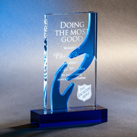 Crystal Helping Hands Award 5 3/4"W x 8 3/4"H Engraved and Personalized