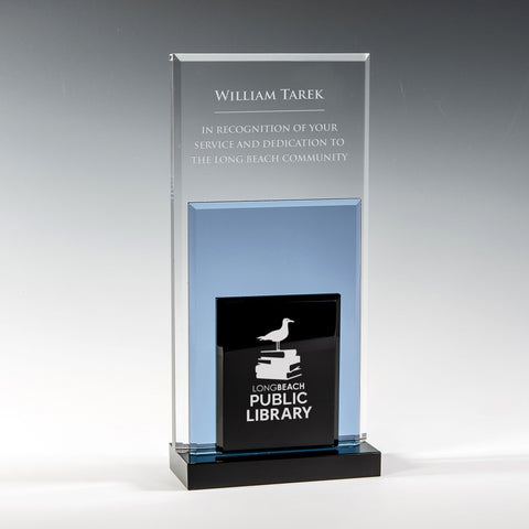 Crystal Dinal Award 4"W x 8 1/2"H by Nik Meller Engraved and Personalized