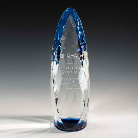 Crystal Blue Liquidum Award by Nik Meller Engraved and Personalized