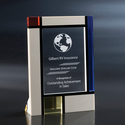 Crystal Mondrian Award 6"W x 8 1/2"H by Nik Meller Engraved and Personalized