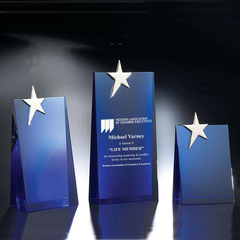 Blue Crystal Star Performer Award Engraved and Personalized