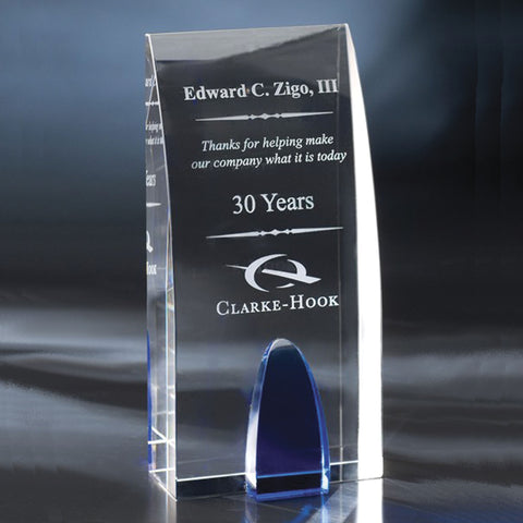 Crystal Bolsa Chica Award 4 1/4"W x 8 3/4"H By Chien J. Wang Engraved and Personalized