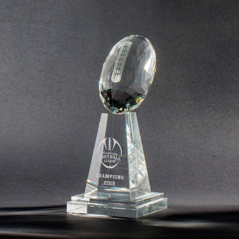 Crystal Championship Football Trophy By Chien J. Wang Engraved and Personalized