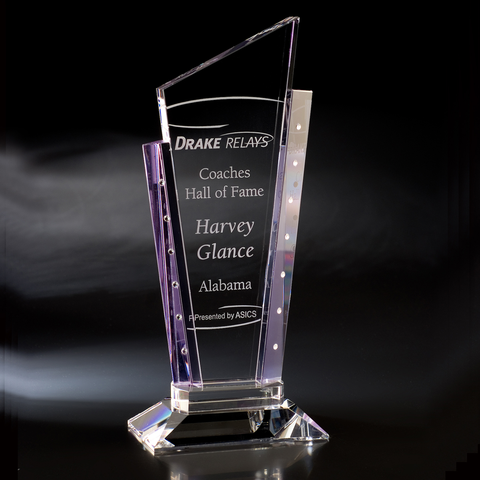 Crystal Tesoro Award 4 3/4"W x 11"H with Rhinestones By Chien J. Wang Engraved and Personalized