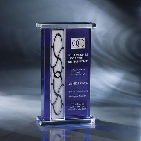 Blue Crystal Newport Award 5 5/8"W x 10"H By Chien J. Wang Engraved and Personalized