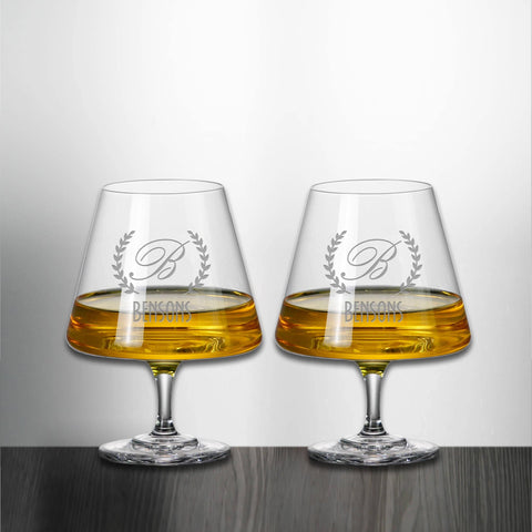 Set of 2  Monogram Housewarming Crystal Brandy Snifter Glass Engraved and Personalized