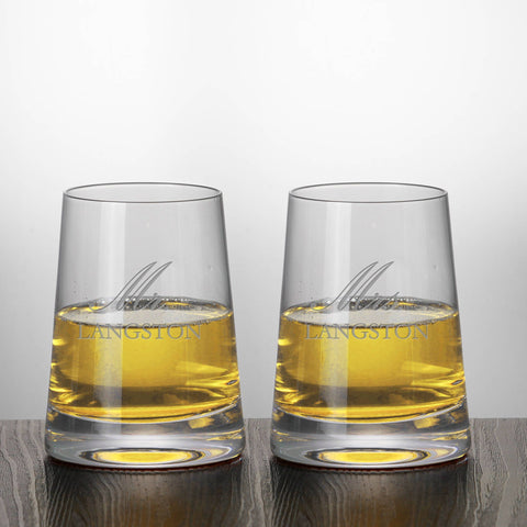 Set of 2  Mr. Mrs. Wedding Stemless White Wine Glasses Engraved and Personalized