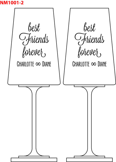 Set of 2 Best Friends Forever Red Wine Glasses Custom Engraved and Personalized