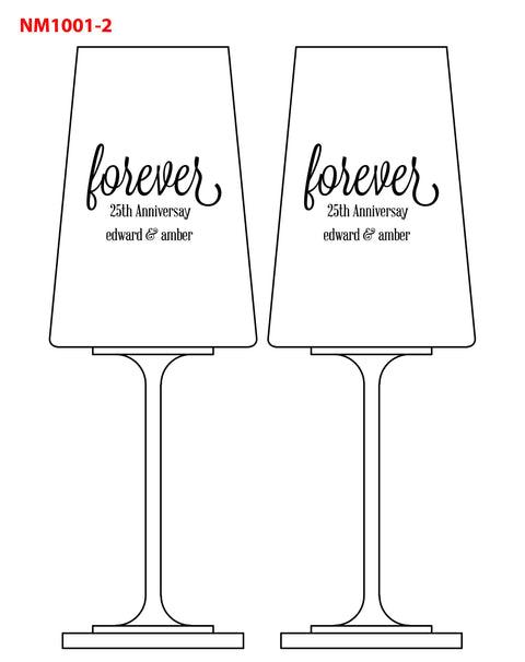 Set of 2 Forever Anniversary Red Wine Glasses Custom Engraved and Personalized