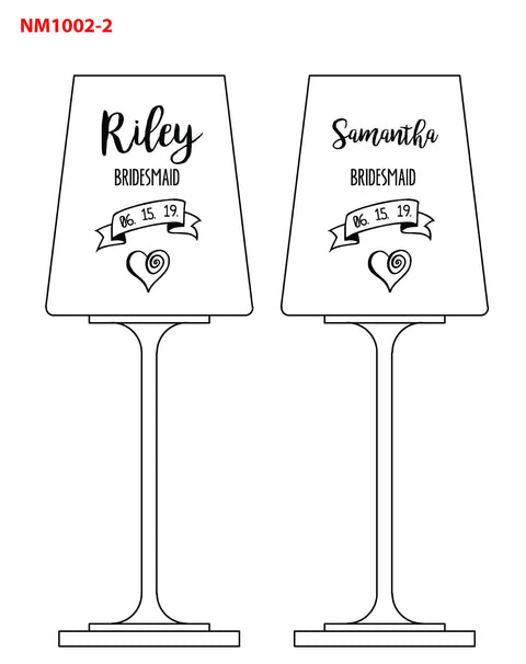 Set of 2 Bridesmaid Wedding White Wine Glasses Engraved and Personalized